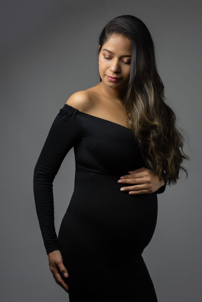 Studio maternity portrait black and white Latina mama Farmington CT