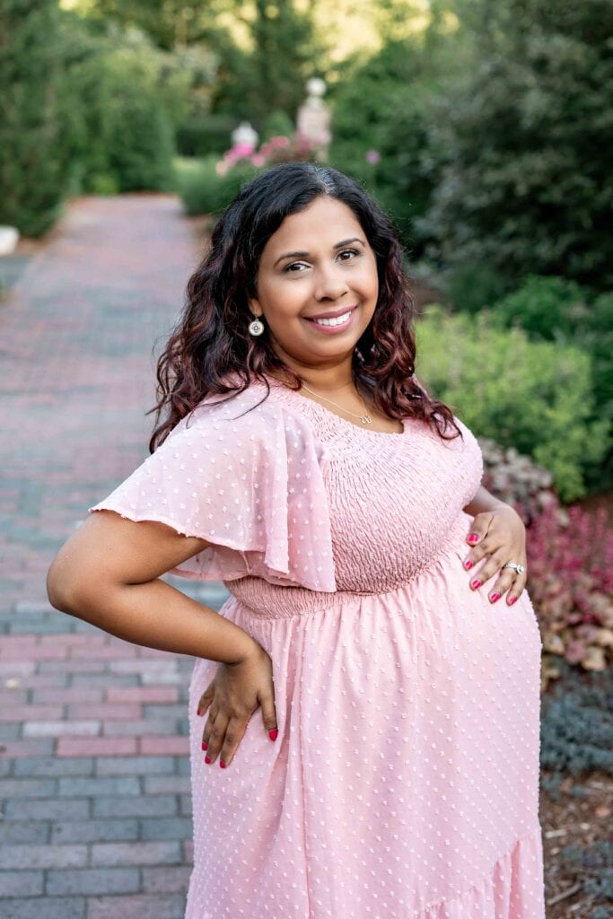 Maternity photoshoot in Manchester CT in pink maternity dress