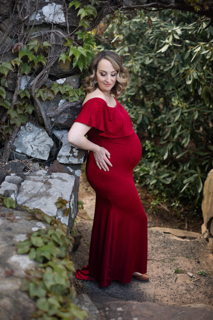 maternity photoshoot, newborn photographer West Hartford , maternity photographer Farmington CT, maternity photoshoot West Hartford posing in red dress