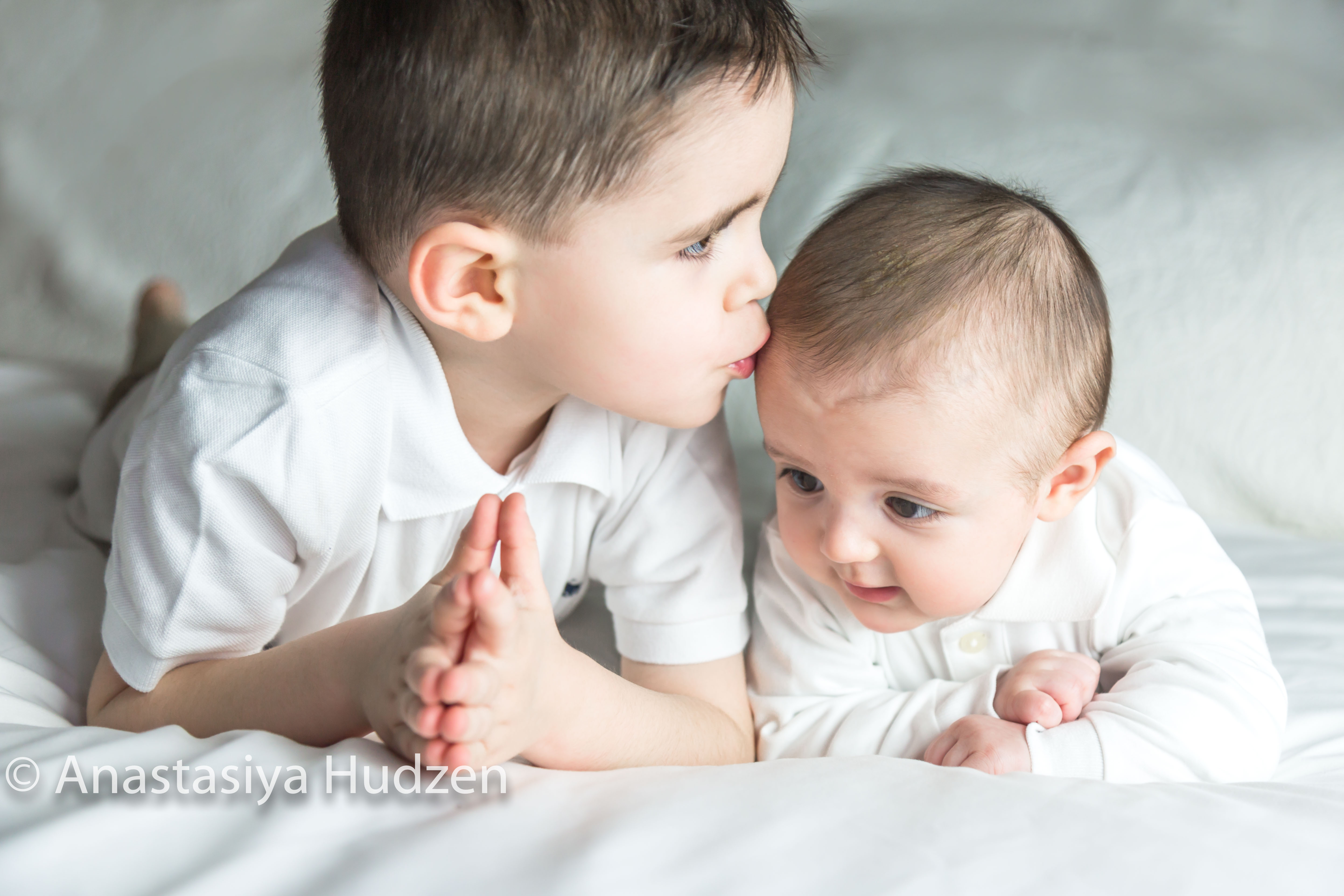 newborn baby boy photography Portuguese Farmington ct brother kissing 3 months old