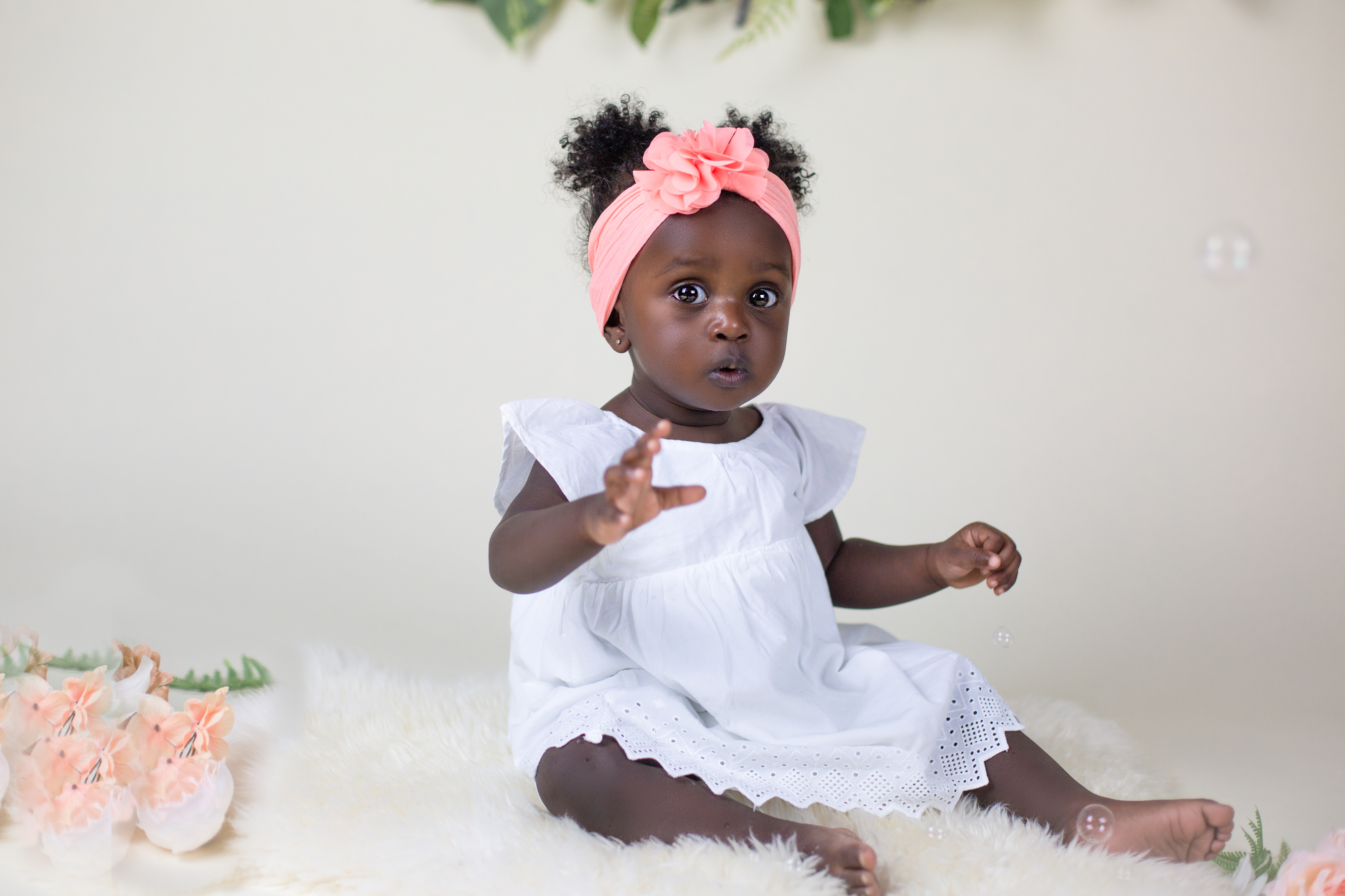 cake smash black African American baby girl in white farmington ct with soap bubbles