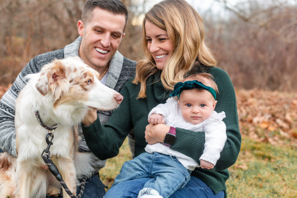 Connecticut family photographer with dog and baby