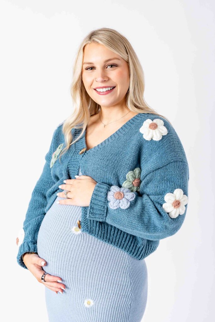 Maternity photography in studio Farmington CT, white and fresh spring maternity photoshoot