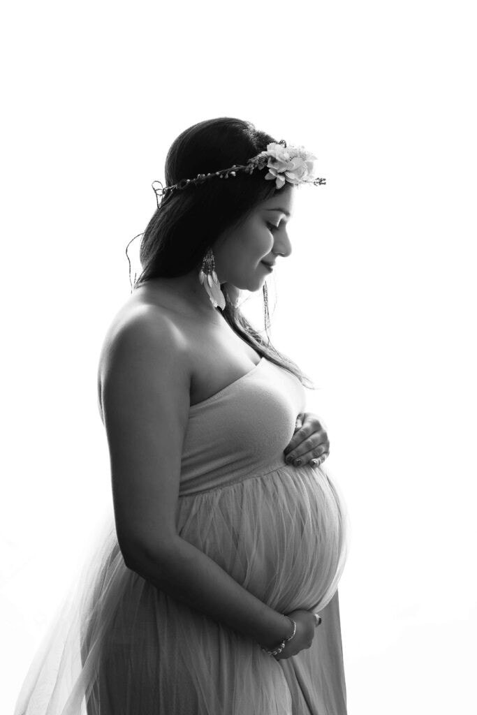 black and white backlit maternity photography in Farmington CT