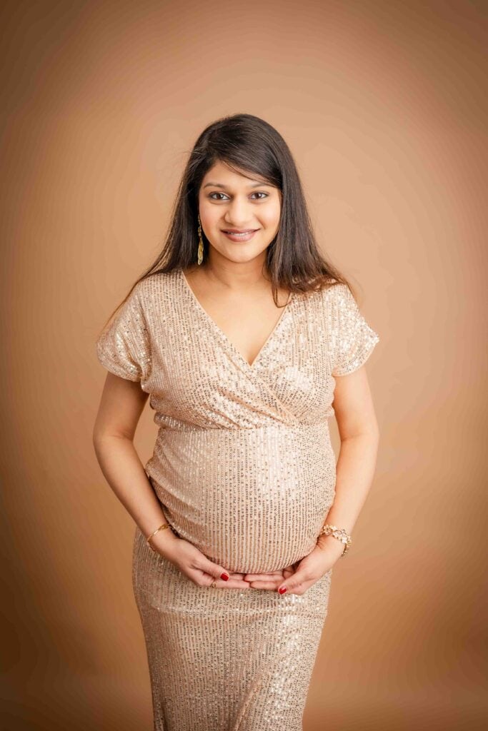 Maternity photography in studio Farmington CT, mocha golden maternity photoshoot
